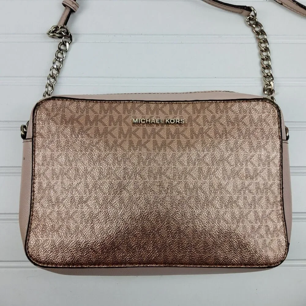 Michael Kors MK Signature Metallic Chain Crossbody Shoulder Purse